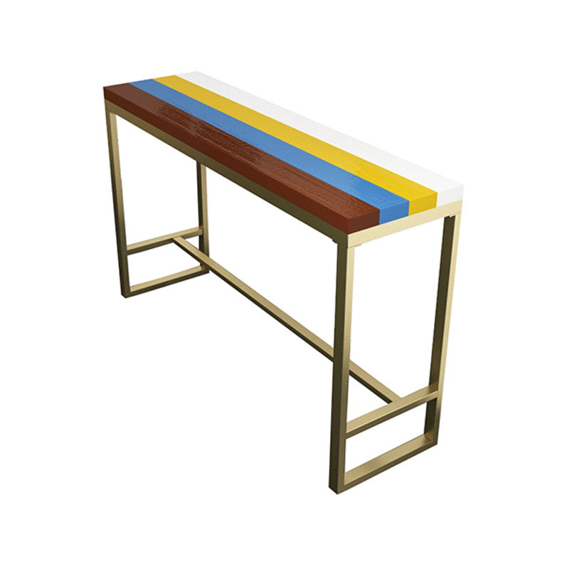 Glam Style Fixed Bar Table 1/4 Pieces Solid Wood Rectangle Counter Set for Indoor Gold 79"L x 16"W Clearhalo 'Bar Furniture' 'furn' 'furn_home_bar_bar_sets' 'Furniture' 'Home Bars & Bar Sets' 'home_bar_bar_sets' 'Kitchen & Dining Furniture' 6223315