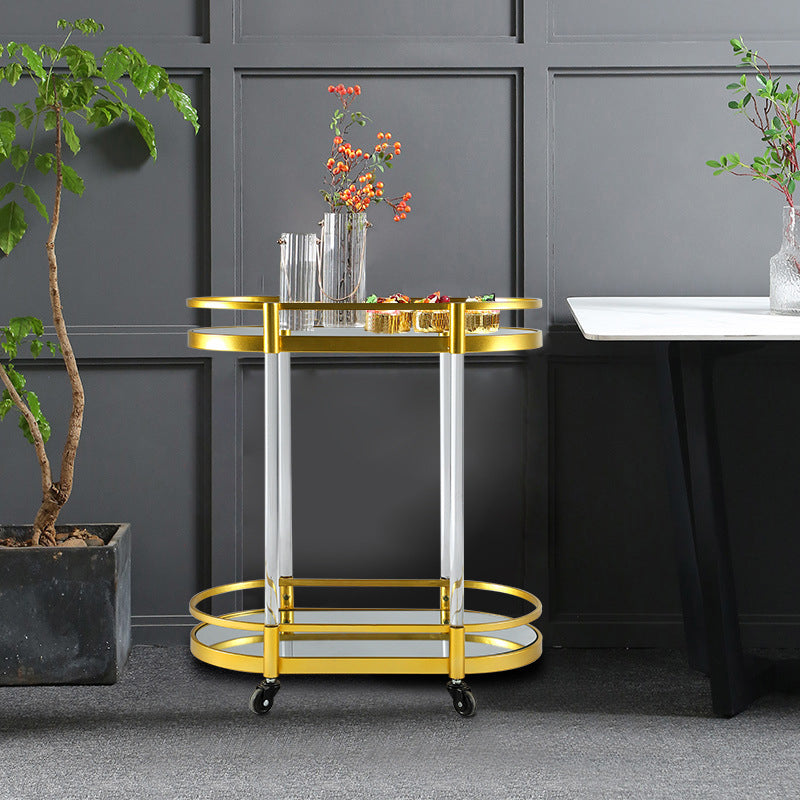 Modern Style Oval Metal Prep Table 29.53"H Rolling Glass Prep Table for Home Use Clearhalo 'furn' 'furn_kitchen_islands_carts' 'Furniture' 'Kitchen & Dining Furniture' 'Kitchen Islands & Carts' 'kitchen_islands_carts' 6225842