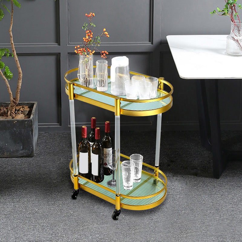 Modern Style Oval Metal Prep Table 29.53"H Rolling Glass Prep Table for Home Use Silver Clear Clearhalo 'furn' 'furn_kitchen_islands_carts' 'Furniture' 'Kitchen & Dining Furniture' 'Kitchen Islands & Carts' 'kitchen_islands_carts' 6225843