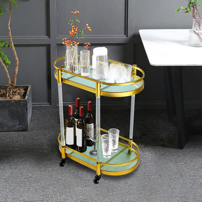 Modern Style Oval Metal Prep Table 29.53"H Rolling Glass Prep Table for Home Use Silver Clear Clearhalo 'furn' 'furn_kitchen_islands_carts' 'Furniture' 'Kitchen & Dining Furniture' 'Kitchen Islands & Carts' 'kitchen_islands_carts' 6225843