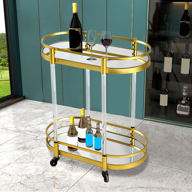 Modern Style Oval Metal Prep Table 29.53"H Rolling Glass Prep Table for Home Use Gold Transparent Clearhalo 'furn' 'furn_kitchen_islands_carts' 'Furniture' 'Kitchen & Dining Furniture' 'Kitchen Islands & Carts' 'kitchen_islands_carts' 6225844