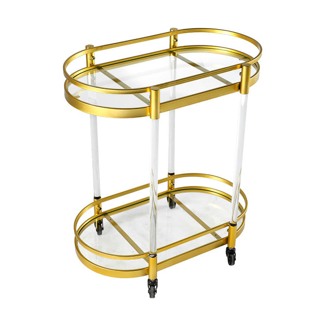 Modern Style Oval Metal Prep Table 29.53"H Rolling Glass Prep Table for Home Use Clearhalo 'furn' 'furn_kitchen_islands_carts' 'Furniture' 'Kitchen & Dining Furniture' 'Kitchen Islands & Carts' 'kitchen_islands_carts' 6225845