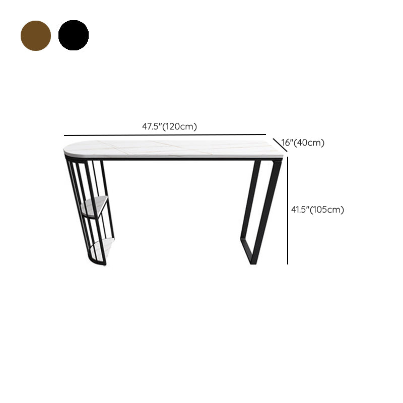 Table de bar en pierre frittée blanche, base en métal, table de salle à manger avec étagères de rangement