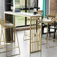 Industrial Bar Table Rectangle Sled Base Bar Height Pub Table for Home 63"L x 15.7"W x 41.3"H White-Gold Without Chairs Clearhalo 'Bar Furniture' 'Bar Tables' 'bar_tables' 'furn' 'furn_bar_tables' 'Furniture' 'Kitchen & Dining Furniture' 6225998