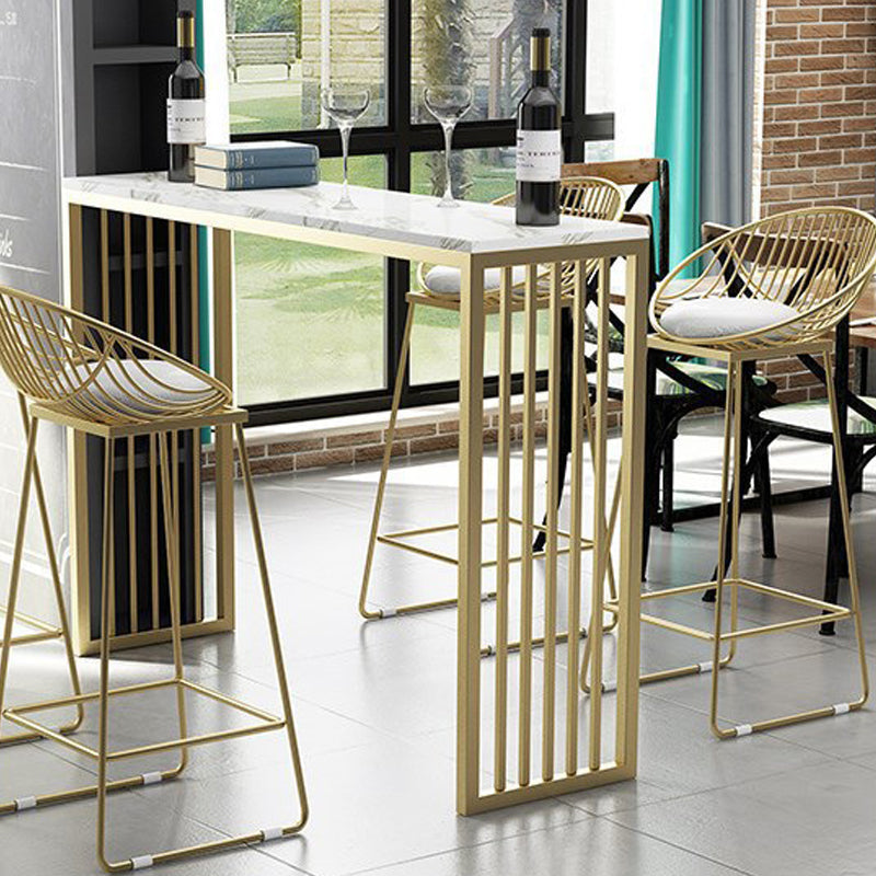 Industrial Bar Table Rectangle Sled Base Bar Height Pub Table for Home 63"L x 15.7"W x 41.3"H White-Gold Without Chairs Clearhalo 'Bar Furniture' 'Bar Tables' 'bar_tables' 'furn' 'furn_bar_tables' 'Furniture' 'Kitchen & Dining Furniture' 6225998