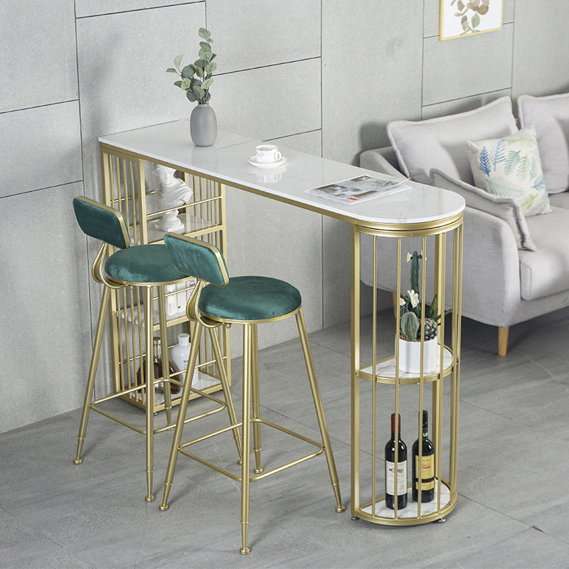 Glam Pub Height Dining Table Stone Top Pub Table for Dining Room 63"L x 15.7"W x 41.3"H White Without Chairs Clearhalo 'Bar Furniture' 'Bar Tables' 'bar_tables' 'furn' 'furn_bar_tables' 'Furniture' 'Kitchen & Dining Furniture' 6226013