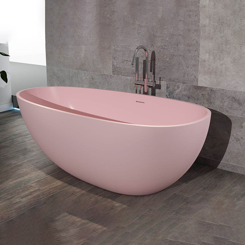 Modern Freestanding Bathtub for Bathroom Matte Finish Acrylic Oval Tub Pink 59"L x 30"W x 21"H