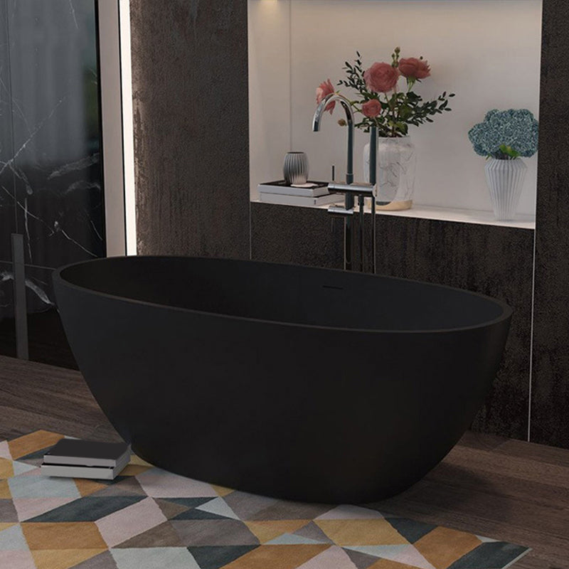 Modern Freestanding Bathtub for Bathroom Matte Finish Acrylic Oval Tub Black 59"L x 30"W x 21"H