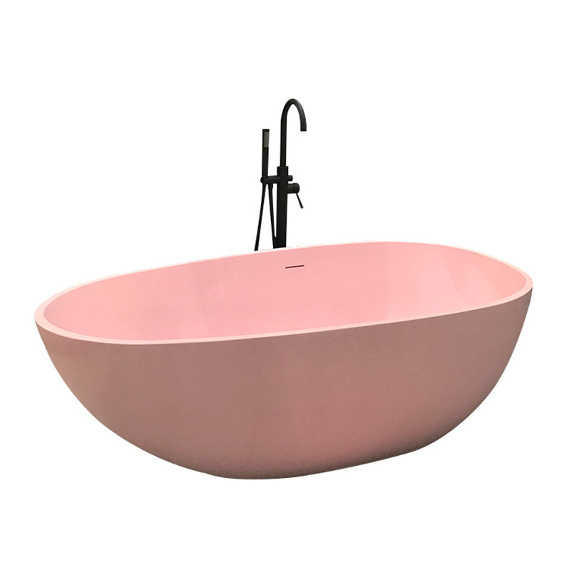 Modern Freestanding Bathtub for Bathroom Matte Finish Acrylic Oval Tub Pink