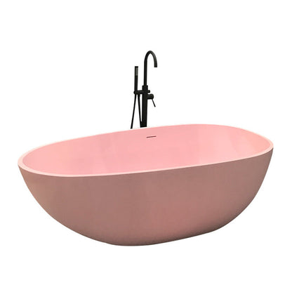 Modern Freestanding Bathtub for Bathroom Matte Finish Acrylic Oval Tub Pink