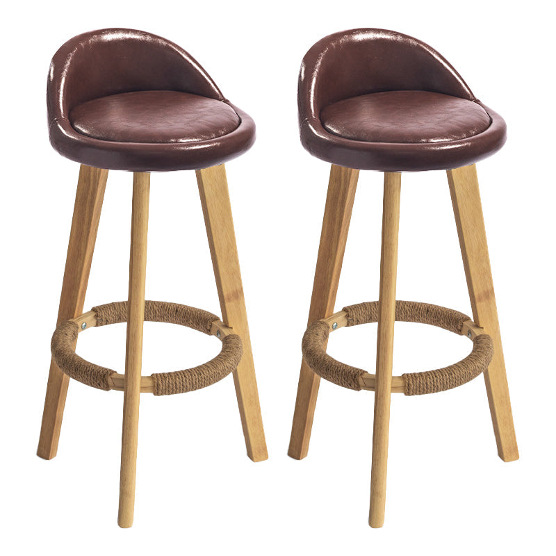 Nordic Armless Backrest Counter Stool Rubber Wood Bar Stool with Pedal Brown 2 Piece Set Clearhalo 'Bar Furniture' 'Bar Stools' 'bar_stools' 'furn' 'furn_bar_stools' 'Furniture' 'Kitchen & Dining Furniture' 6226282