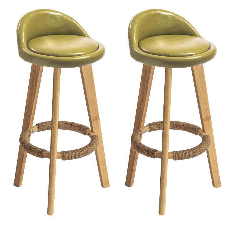 Nordic Armless Backrest Counter Stool Rubber Wood Bar Stool with Pedal Fluorescent Green 2 Piece Set Clearhalo 'Bar Furniture' 'Bar Stools' 'bar_stools' 'furn' 'furn_bar_stools' 'Furniture' 'Kitchen & Dining Furniture' 6226285