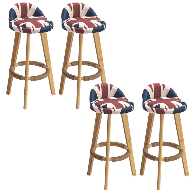 Nordic Armless Backrest Counter Stool Rubber Wood Bar Stool with Pedal Red-Blue 4 Piece Set Clearhalo 'Bar Furniture' 'Bar Stools' 'bar_stools' 'furn' 'furn_bar_stools' 'Furniture' 'Kitchen & Dining Furniture' 6226300