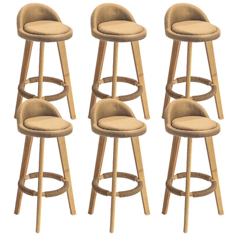 Nordic Armless Backrest Counter Stool Rubber Wood Bar Stool with Pedal Light Yellow 6 Piece Set Clearhalo 'Bar Furniture' 'Bar Stools' 'bar_stools' 'furn' 'furn_bar_stools' 'Furniture' 'Kitchen & Dining Furniture' 6226302