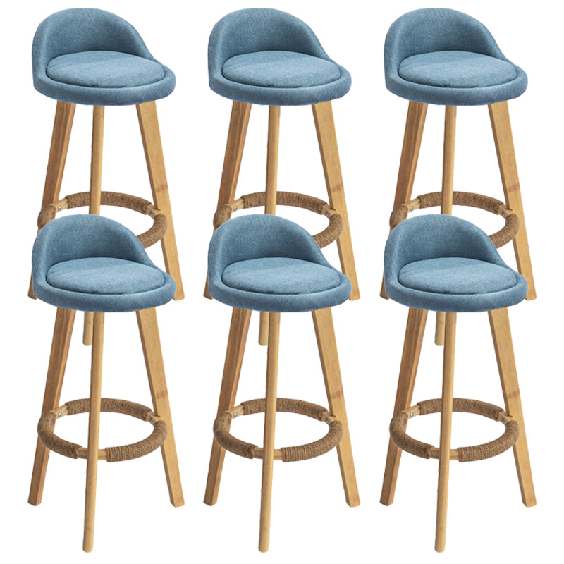 Nordic Armless Backrest Counter Stool Rubber Wood Bar Stool with Pedal Blue 6 Piece Set Clearhalo 'Bar Furniture' 'Bar Stools' 'bar_stools' 'furn' 'furn_bar_stools' 'Furniture' 'Kitchen & Dining Furniture' 6226305