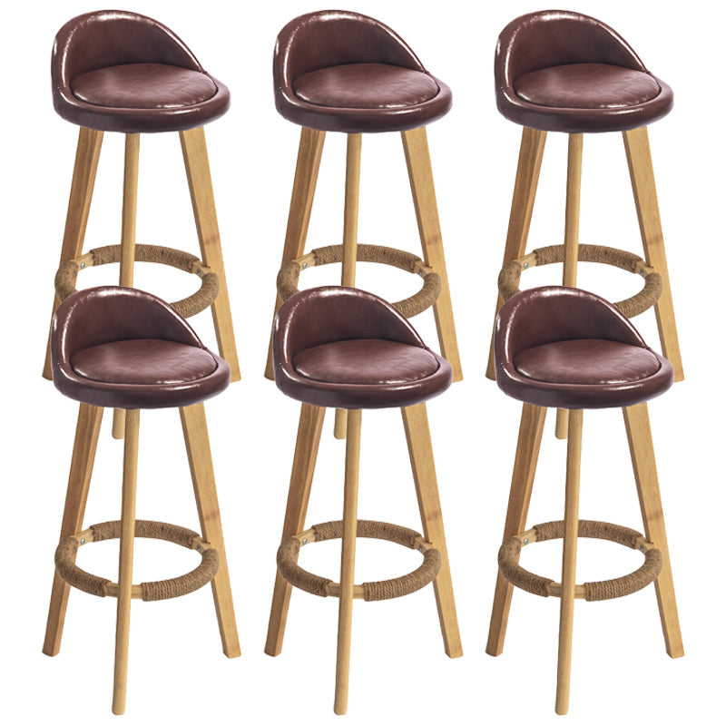 Nordic Armless Backrest Counter Stool Rubber Wood Bar Stool with Pedal Brown 6 Piece Set Clearhalo 'Bar Furniture' 'Bar Stools' 'bar_stools' 'furn' 'furn_bar_stools' 'Furniture' 'Kitchen & Dining Furniture' 6226306