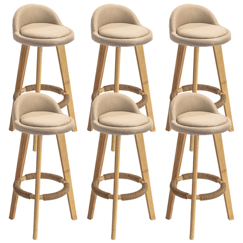 Nordic Armless Backrest Counter Stool Rubber Wood Bar Stool with Pedal Beige 6 Piece Set Clearhalo 'Bar Furniture' 'Bar Stools' 'bar_stools' 'furn' 'furn_bar_stools' 'Furniture' 'Kitchen & Dining Furniture' 6226307