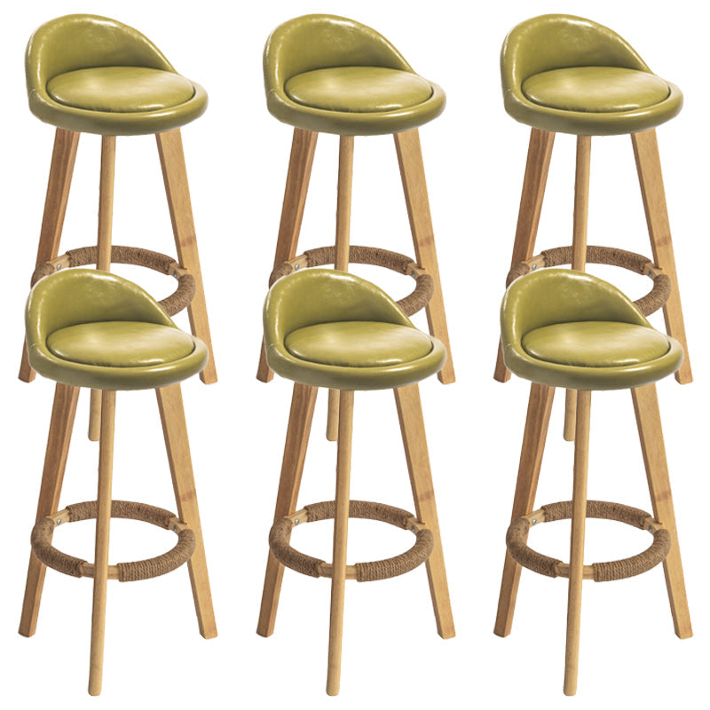 Nordic Armless Backrest Counter Stool Rubber Wood Bar Stool with Pedal Fluorescent Green 6 Piece Set Clearhalo 'Bar Furniture' 'Bar Stools' 'bar_stools' 'furn' 'furn_bar_stools' 'Furniture' 'Kitchen & Dining Furniture' 6226309