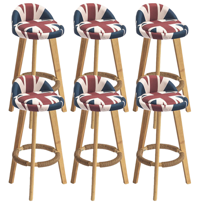 Nordic Armless Backrest Counter Stool Rubber Wood Bar Stool with Pedal Red-Blue 6 Piece Set Clearhalo 'Bar Furniture' 'Bar Stools' 'bar_stools' 'furn' 'furn_bar_stools' 'Furniture' 'Kitchen & Dining Furniture' 6226312