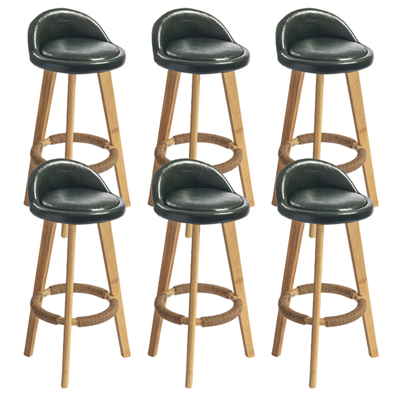 Nordic Armless Backrest Counter Stool Rubber Wood Bar Stool with Pedal Blackish Green 6 Piece Set Clearhalo 'Bar Furniture' 'Bar Stools' 'bar_stools' 'furn' 'furn_bar_stools' 'Furniture' 'Kitchen & Dining Furniture' 6226313