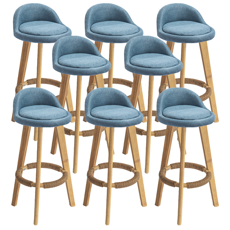 Nordic Armless Backrest Counter Stool Rubber Wood Bar Stool with Pedal Blue 8 Piece Set Clearhalo 'Bar Furniture' 'Bar Stools' 'bar_stools' 'furn' 'furn_bar_stools' 'Furniture' 'Kitchen & Dining Furniture' 6226317