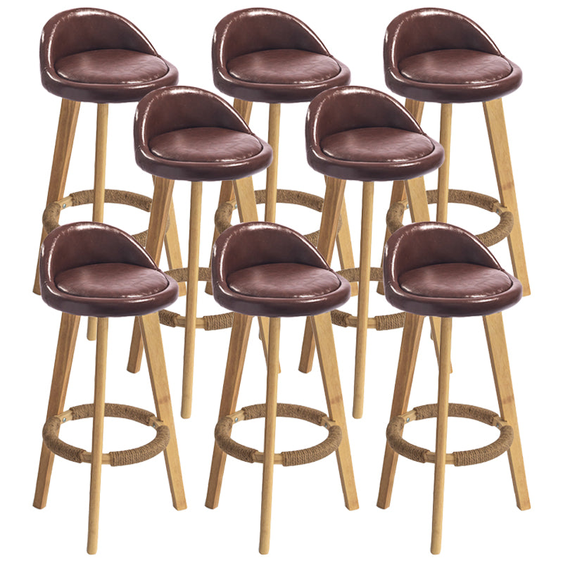 Nordic Armless Backrest Counter Stool Rubber Wood Bar Stool with Pedal Brown 8 Piece Set Clearhalo 'Bar Furniture' 'Bar Stools' 'bar_stools' 'furn' 'furn_bar_stools' 'Furniture' 'Kitchen & Dining Furniture' 6226318