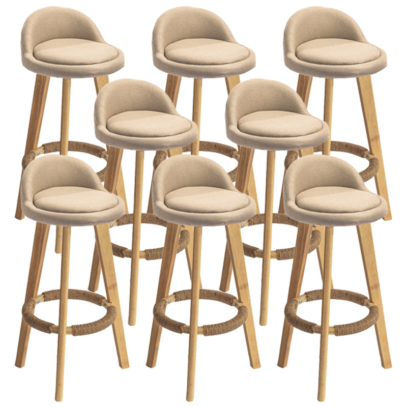 Nordic Armless Backrest Counter Stool Rubber Wood Bar Stool with Pedal Beige 8 Piece Set Clearhalo 'Bar Furniture' 'Bar Stools' 'bar_stools' 'furn' 'furn_bar_stools' 'Furniture' 'Kitchen & Dining Furniture' 6226319