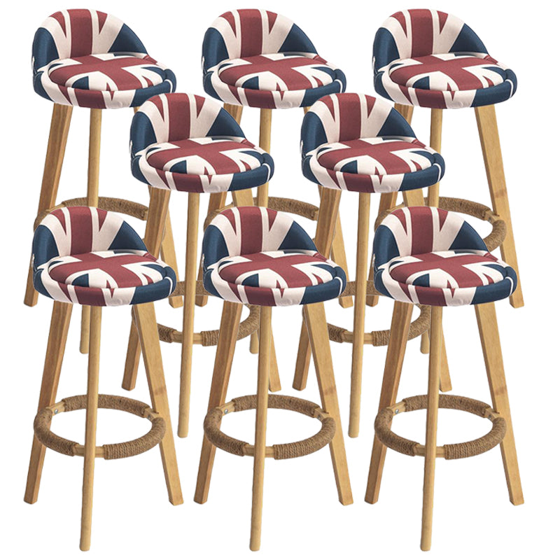 Nordic Armless Backrest Counter Stool Rubber Wood Bar Stool with Pedal Red-Blue 8 Piece Set Clearhalo 'Bar Furniture' 'Bar Stools' 'bar_stools' 'furn' 'furn_bar_stools' 'Furniture' 'Kitchen & Dining Furniture' 6226324