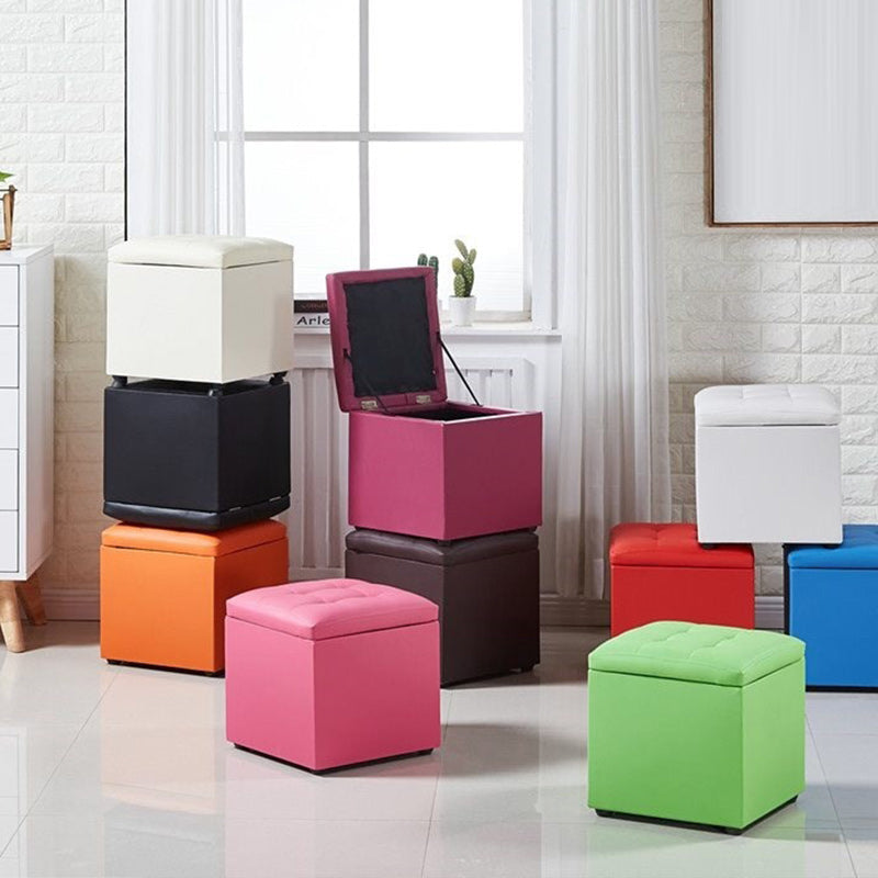 Modern Pouf Ottoman PU Leather Upholstered Tufted Solid Color Square Ottoman with Storage Clearhalo 'furn' 'furn_ottomans_poufs' 'Furniture' 'Living Room Furniture' 'Ottomans & Poufs' 'ottomans_poufs' 6226895