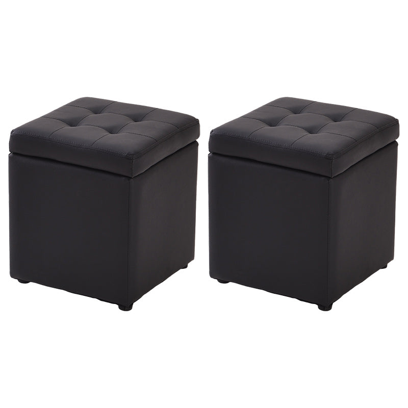 Modern Pouf Ottoman PU Leather Upholstered Tufted Solid Color Square Ottoman with Storage Black 2 Piece Set Clearhalo 'furn' 'furn_ottomans_poufs' 'Furniture' 'Living Room Furniture' 'Ottomans & Poufs' 'ottomans_poufs' 6226898