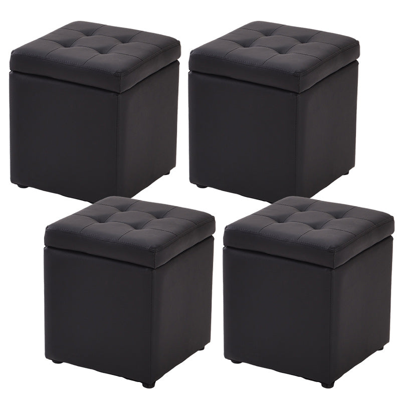 Modern Pouf Ottoman PU Leather Upholstered Tufted Solid Color Square Ottoman with Storage Black 4 Piece Set Clearhalo 'furn' 'furn_ottomans_poufs' 'Furniture' 'Living Room Furniture' 'Ottomans & Poufs' 'ottomans_poufs' 6226900