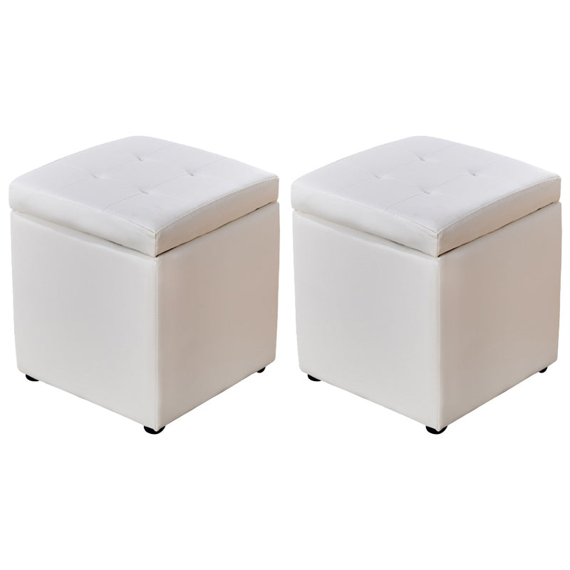 Modern Pouf Ottoman PU Leather Upholstered Tufted Solid Color Square Ottoman with Storage White 2 Piece Set Clearhalo 'furn' 'furn_ottomans_poufs' 'Furniture' 'Living Room Furniture' 'Ottomans & Poufs' 'ottomans_poufs' 6226903
