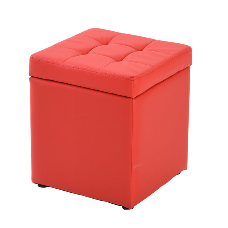 Modern Pouf Ottoman PU Leather Upholstered Tufted Solid Color Square Ottoman with Storage Red 1 Piece Clearhalo 'furn' 'furn_ottomans_poufs' 'Furniture' 'Living Room Furniture' 'Ottomans & Poufs' 'ottomans_poufs' 6226907