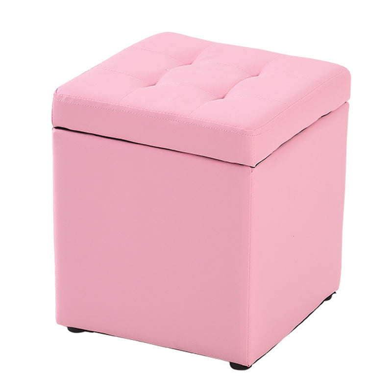 Modern Pouf Ottoman PU Leather Upholstered Tufted Solid Color Square Ottoman with Storage Pink 1 Piece Clearhalo 'furn' 'furn_ottomans_poufs' 'Furniture' 'Living Room Furniture' 'Ottomans & Poufs' 'ottomans_poufs' 6226910
