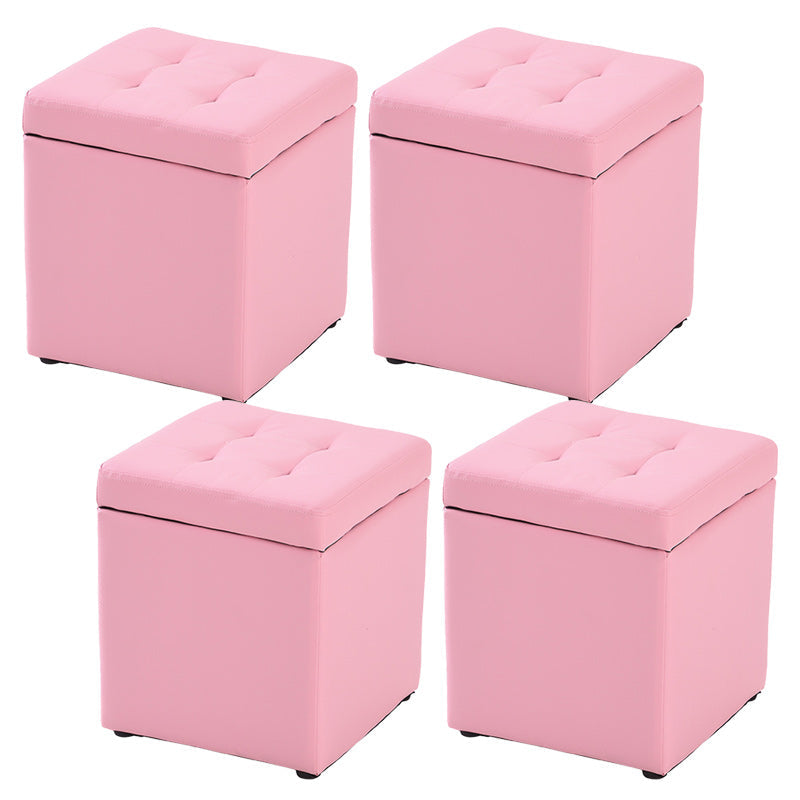 Modern Pouf Ottoman PU Leather Upholstered Tufted Solid Color Square Ottoman with Storage Pink 4 Piece Set Clearhalo 'furn' 'furn_ottomans_poufs' 'Furniture' 'Living Room Furniture' 'Ottomans & Poufs' 'ottomans_poufs' 6226912