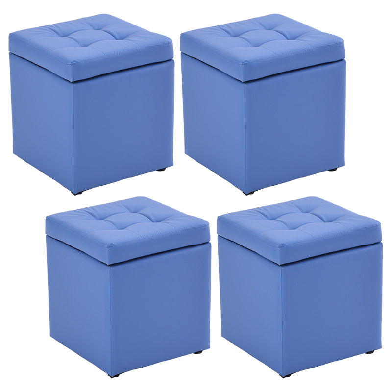 Modern Pouf Ottoman PU Leather Upholstered Tufted Solid Color Square Ottoman with Storage Blue 4 Piece Set Clearhalo 'furn' 'furn_ottomans_poufs' 'Furniture' 'Living Room Furniture' 'Ottomans & Poufs' 'ottomans_poufs' 6226924