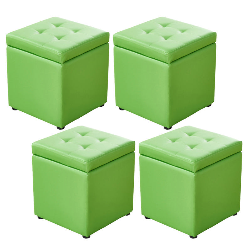 Modern Pouf Ottoman PU Leather Upholstered Tufted Solid Color Square Ottoman with Storage Green 4 Piece Set Clearhalo 'furn' 'furn_ottomans_poufs' 'Furniture' 'Living Room Furniture' 'Ottomans & Poufs' 'ottomans_poufs' 6226927