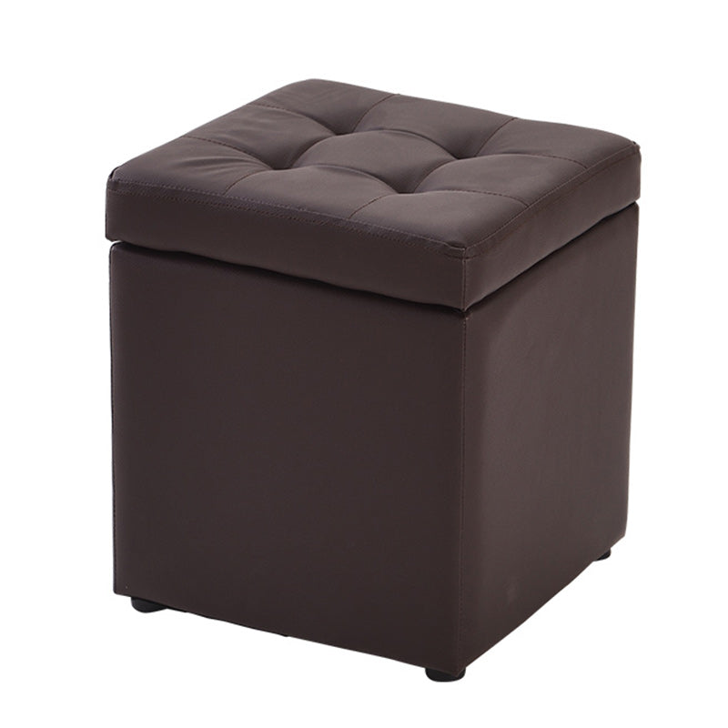 Modern Pouf Ottoman PU Leather Upholstered Tufted Solid Color Square Ottoman with Storage Brown 1 Piece Clearhalo 'furn' 'furn_ottomans_poufs' 'Furniture' 'Living Room Furniture' 'Ottomans & Poufs' 'ottomans_poufs' 6226928