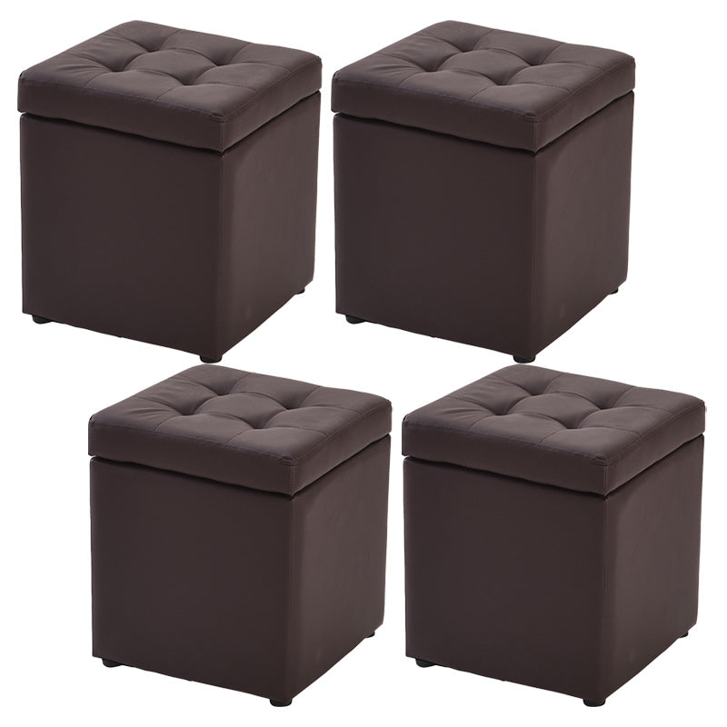 Modern Pouf Ottoman PU Leather Upholstered Tufted Solid Color Square Ottoman with Storage Brown 4 Piece Set Clearhalo 'furn' 'furn_ottomans_poufs' 'Furniture' 'Living Room Furniture' 'Ottomans & Poufs' 'ottomans_poufs' 6226930