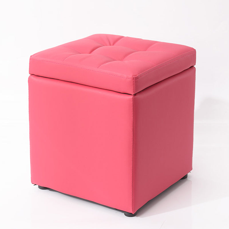 Modern Pouf Ottoman PU Leather Upholstered Tufted Solid Color Square Ottoman with Storage Rose Red 1 Piece Clearhalo 'furn' 'furn_ottomans_poufs' 'Furniture' 'Living Room Furniture' 'Ottomans & Poufs' 'ottomans_poufs' 6226931