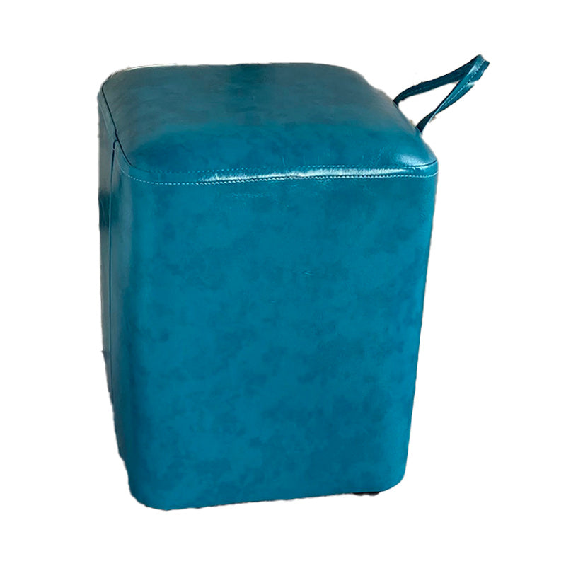 Square Pouf Portable Pure Color Faux Leather Stain Resistant Pouf Ottoman 11"L x 11"W x 14"H Blue 1 Piece Clearhalo 'furn' 'furn_ottomans_poufs' 'Furniture' 'Living Room Furniture' 'Ottomans & Poufs' 'ottomans_poufs' 6226948