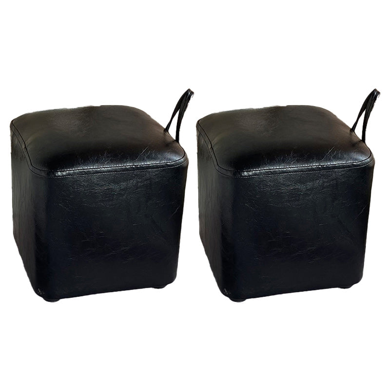 Square Pouf Portable Pure Color Faux Leather Stain Resistant Pouf Ottoman 11.4"L x 11.4"W x 11"H Black 2 Piece Set Clearhalo 'furn' 'furn_ottomans_poufs' 'Furniture' 'Living Room Furniture' 'Ottomans & Poufs' 'ottomans_poufs' 6226959