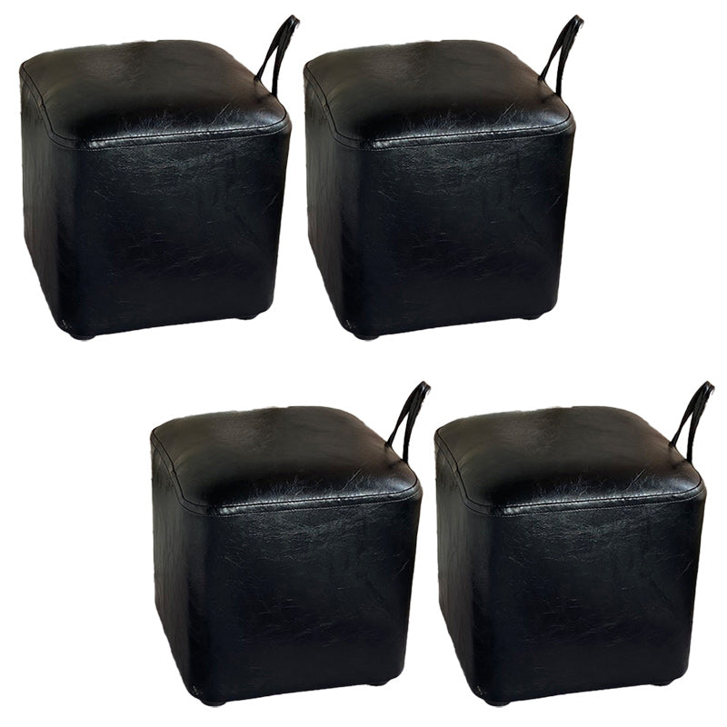 Square Pouf Portable Pure Color Faux Leather Stain Resistant Pouf Ottoman 11.4"L x 11.4"W x 11"H Black 4 Piece Set Clearhalo 'furn' 'furn_ottomans_poufs' 'Furniture' 'Living Room Furniture' 'Ottomans & Poufs' 'ottomans_poufs' 6226960