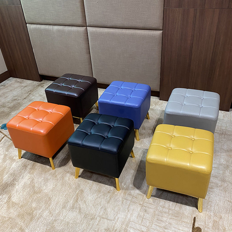 Glam Pouf Ottoman Genuine Leather Upholstered Tufted Square Ottoman with Chair Legs Clearhalo 'furn' 'furn_ottomans_poufs' 'Furniture' 'Living Room Furniture' 'Ottomans & Poufs' 'ottomans_poufs' 6227015