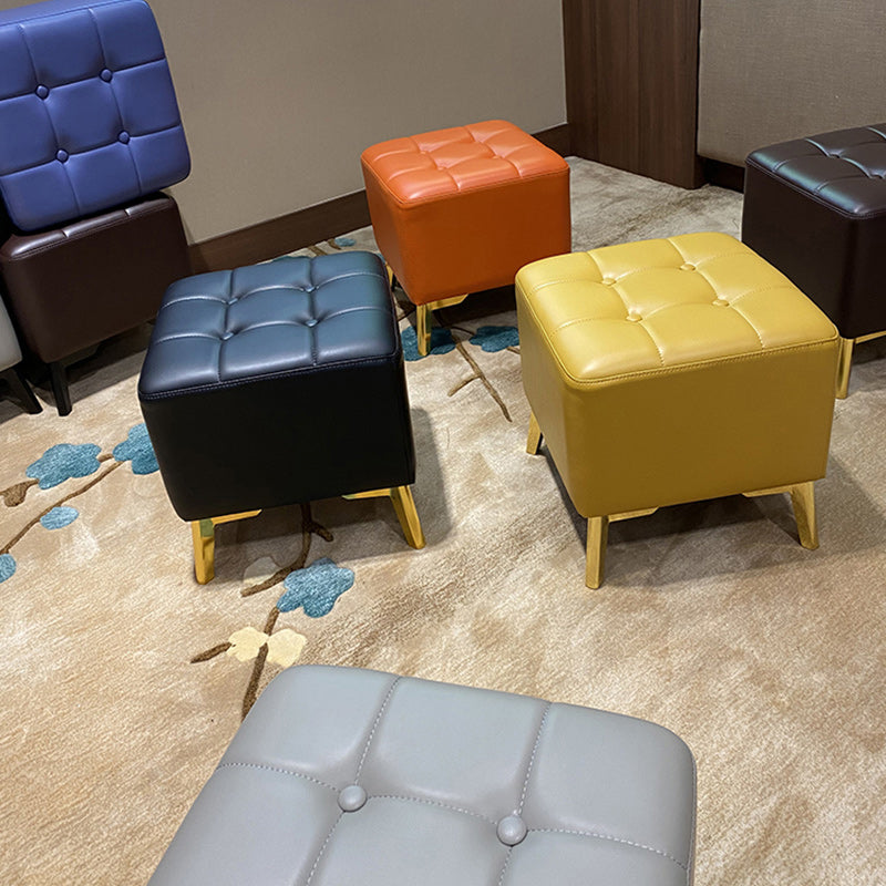 Glam Pouf Ottoman Genuine Leather Upholstered Tufted Square Ottoman with Chair Legs Clearhalo 'furn' 'furn_ottomans_poufs' 'Furniture' 'Living Room Furniture' 'Ottomans & Poufs' 'ottomans_poufs' 6227019