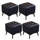 Glam Pouf Ottoman Genuine Leather Upholstered Tufted Square Ottoman with Chair Legs Black 4 Piece Set Black Clearhalo 'furn' 'furn_ottomans_poufs' 'Furniture' 'Living Room Furniture' 'Ottomans & Poufs' 'ottomans_poufs' 6227020