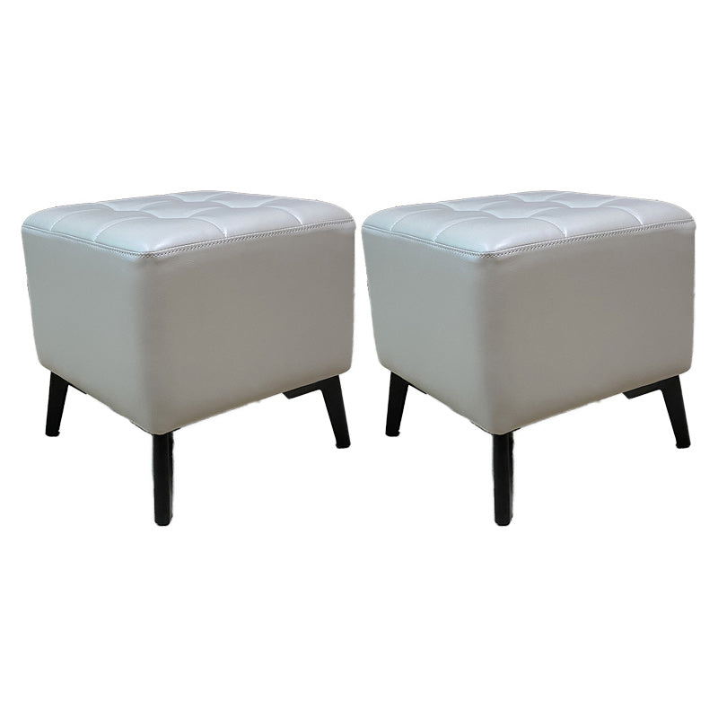 Glam Pouf Ottoman Genuine Leather Upholstered Tufted Square Ottoman with Chair Legs Gray 2 Piece Set Black Clearhalo 'furn' 'furn_ottomans_poufs' 'Furniture' 'Living Room Furniture' 'Ottomans & Poufs' 'ottomans_poufs' 6227024