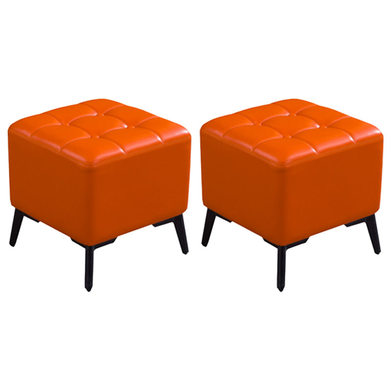 Glam Pouf Ottoman Genuine Leather Upholstered Tufted Square Ottoman with Chair Legs Orange 2 Piece Set Black Clearhalo 'furn' 'furn_ottomans_poufs' 'Furniture' 'Living Room Furniture' 'Ottomans & Poufs' 'ottomans_poufs' 6227034