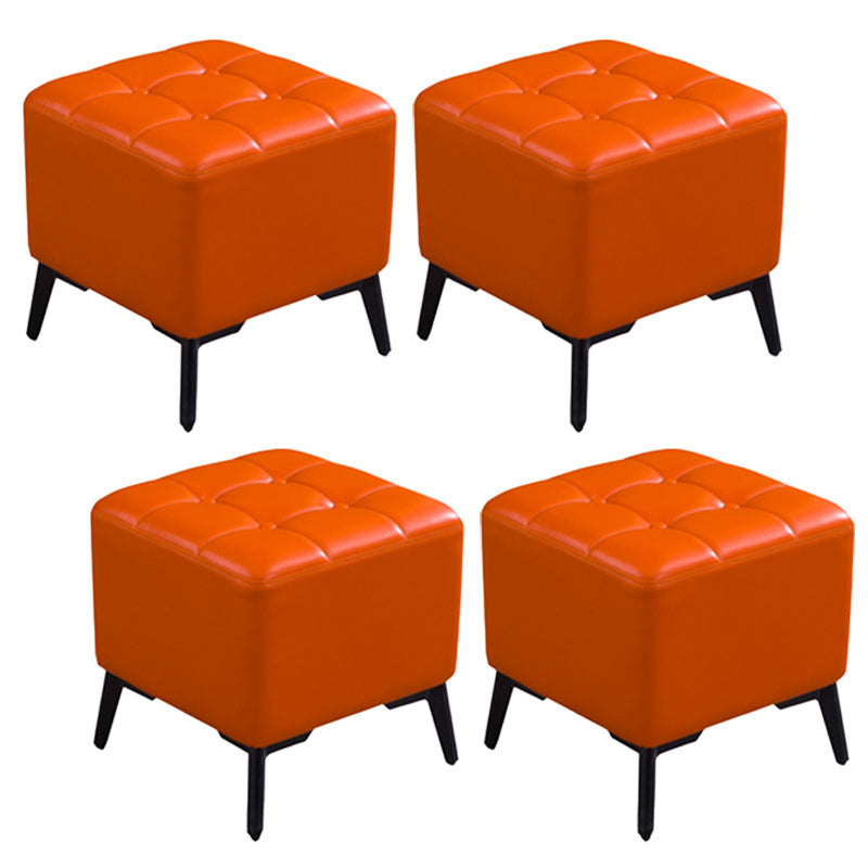 Glam Pouf Ottoman Genuine Leather Upholstered Tufted Square Ottoman with Chair Legs Orange 4 Piece Set Black Clearhalo 'furn' 'furn_ottomans_poufs' 'Furniture' 'Living Room Furniture' 'Ottomans & Poufs' 'ottomans_poufs' 6227035