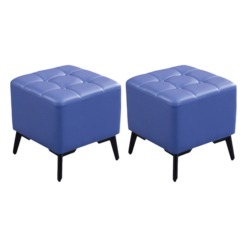 Glam Pouf Ottoman Genuine Leather Upholstered Tufted Square Ottoman with Chair Legs Blue 2 Piece Set Black Clearhalo 'furn' 'furn_ottomans_poufs' 'Furniture' 'Living Room Furniture' 'Ottomans & Poufs' 'ottomans_poufs' 6227037
